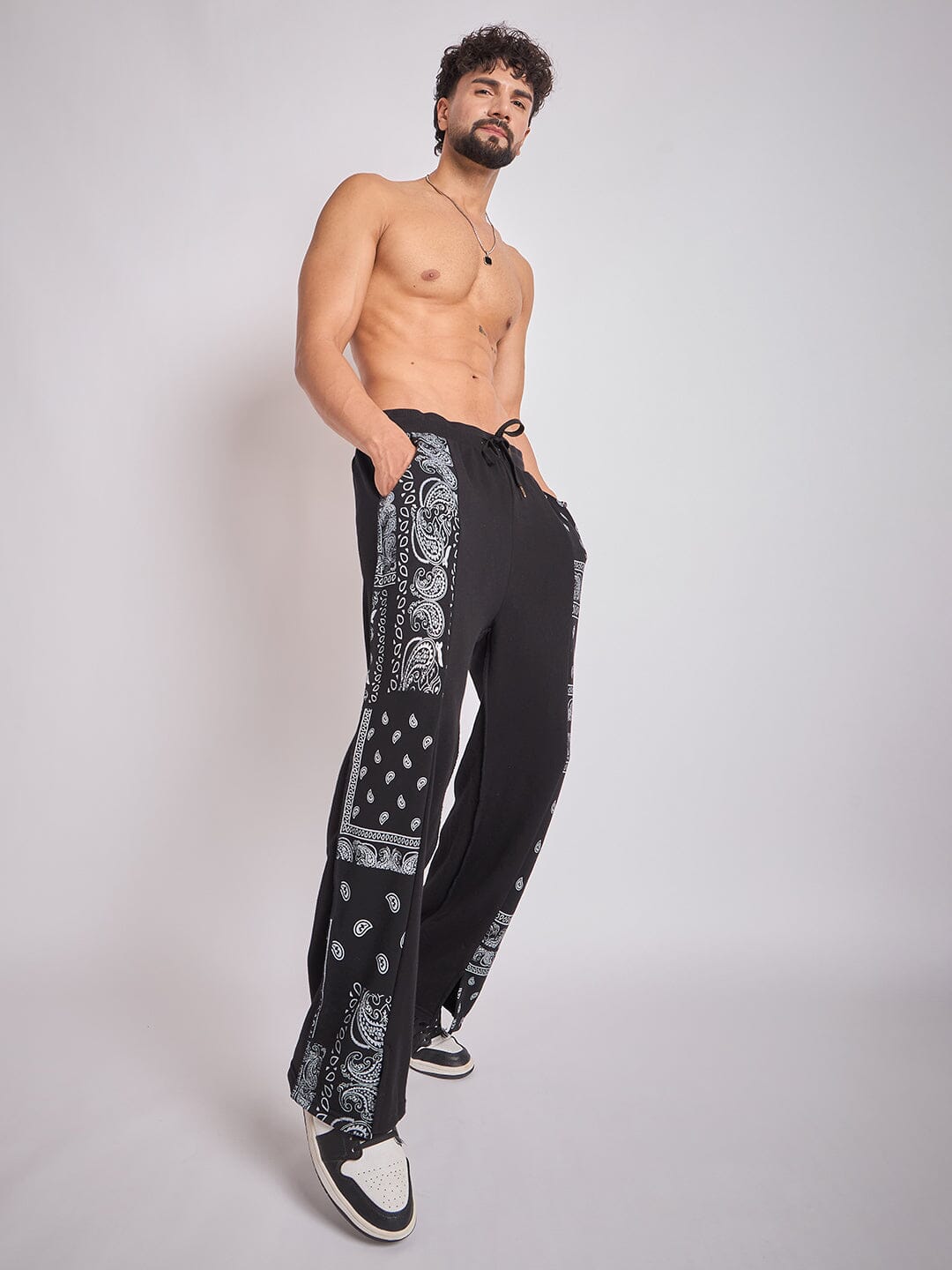 Black Paisley Panel Trackpants