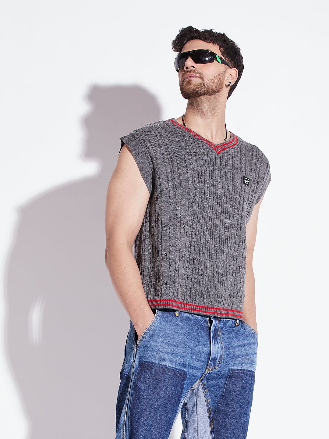 Charcoal Knitted Sleeveless Sweater