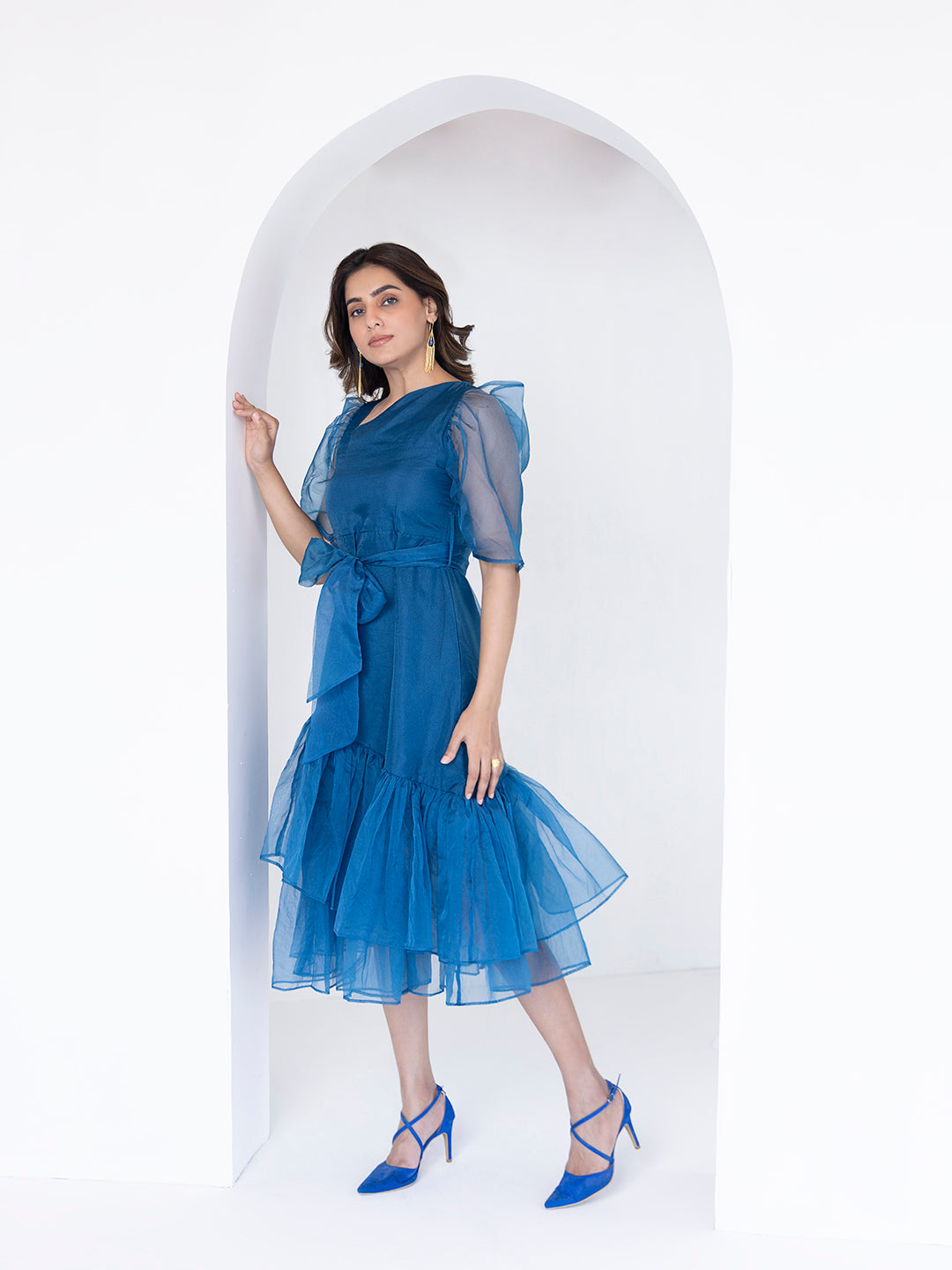 Midnight Blue Midi Dress - By Ragavi - qivii