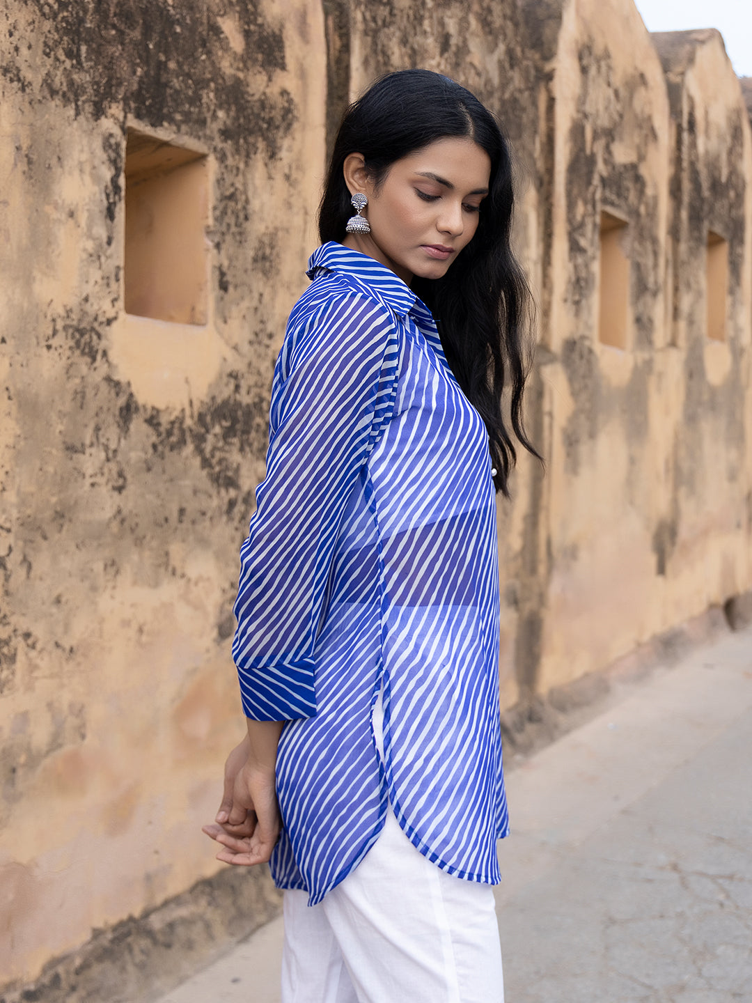 Monika Blue Leheriya Kurta Pants Set