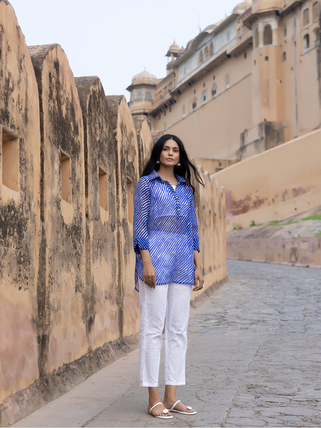 Monika Blue Leheriya Kurta Pants Set