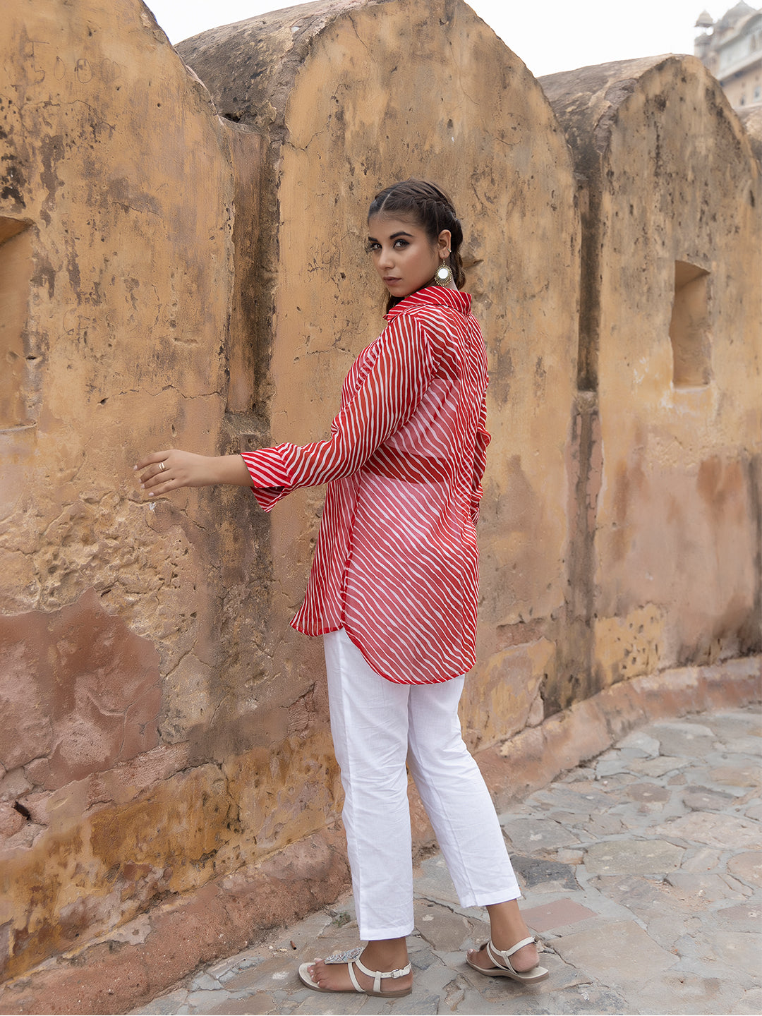 Monika Red Leheriya Kurta Pants Set