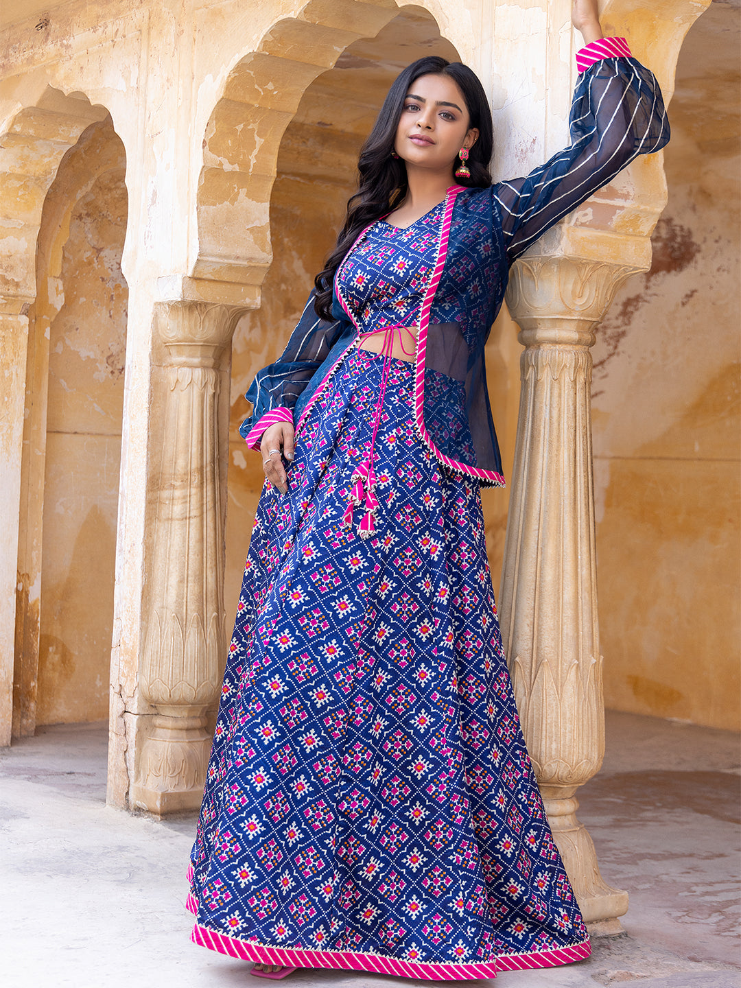 Moonlit Ocean Blue Top Attached Jacket with Skirt