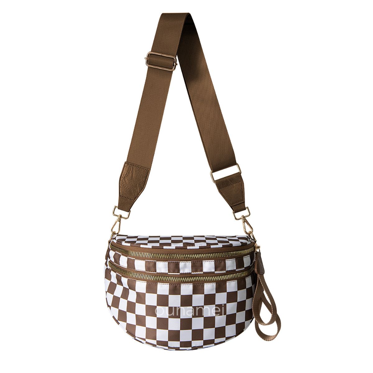 Ounamei Checkered Crossbody Bum Bag for Women Large Capacity Belt Bag for Moms & Everyday Travel