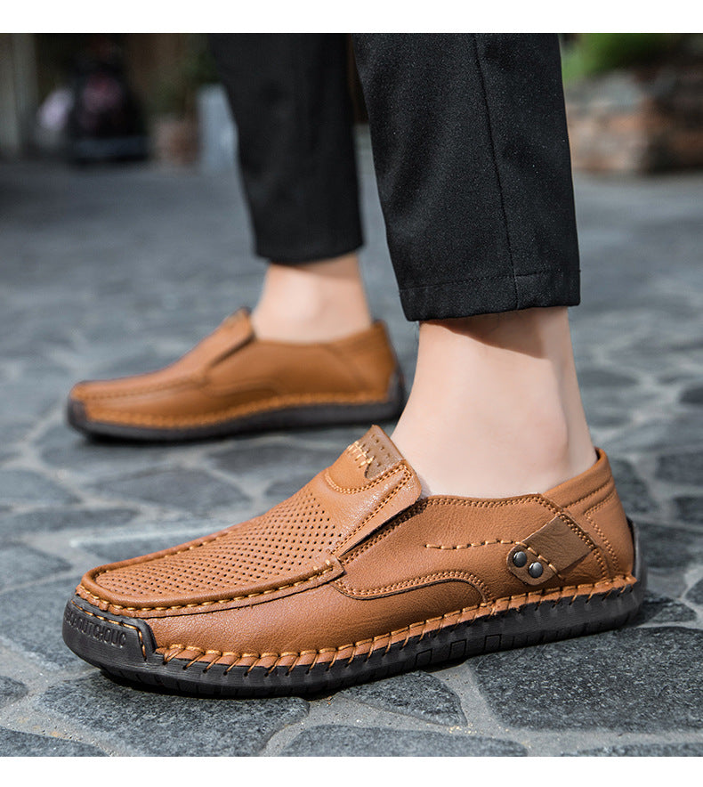 Handmade Men's Slip-On Loafers Casual Outdoor Genuine Leather Shoes
