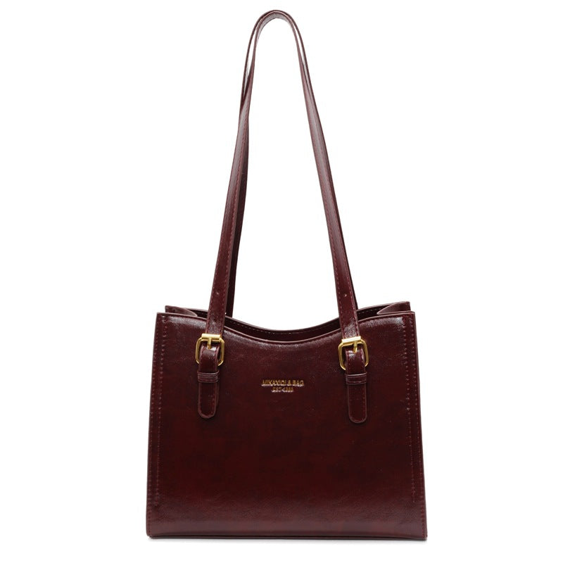 Women's Retro-Vintage Structured Tote Bag – Medium Horizontal PU Tote with Zippered Top, Dual Shoulder Straps & Phone Pocket