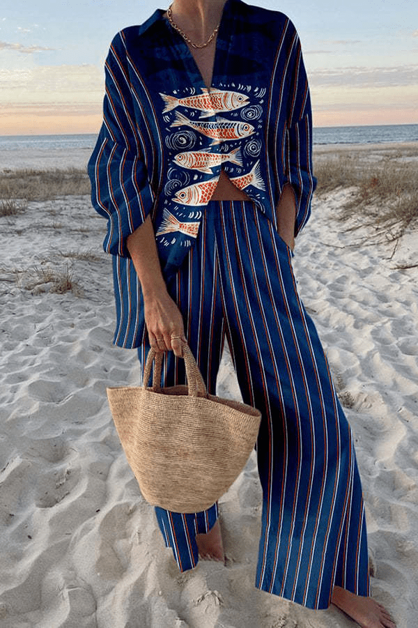 Pamela | Elegant Printed Wide Leg Two Piece Summer Set by Qivii