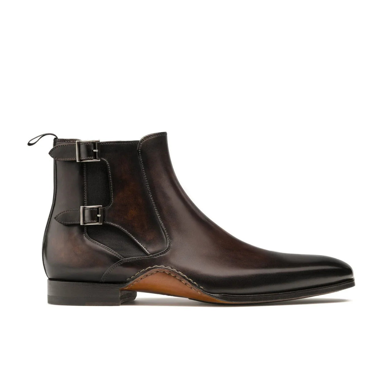 The Royal Hand Craft Black Leather Double-Buckle Chelsea Men Boot