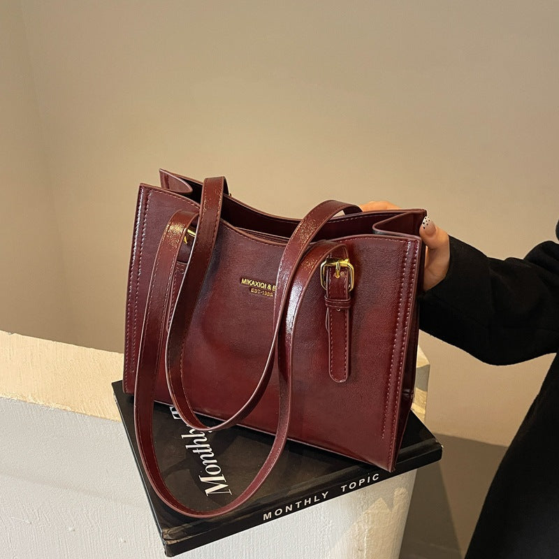 Women's Retro-Vintage Structured Tote Bag – Medium Horizontal PU Tote with Zippered Top, Dual Shoulder Straps & Phone Pocket