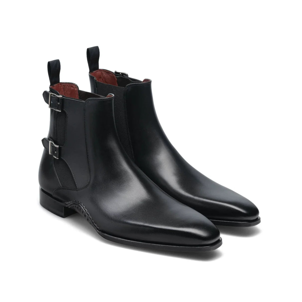 The Royal Hand Craft Black Leather Double-Buckle Chelsea Men Boot