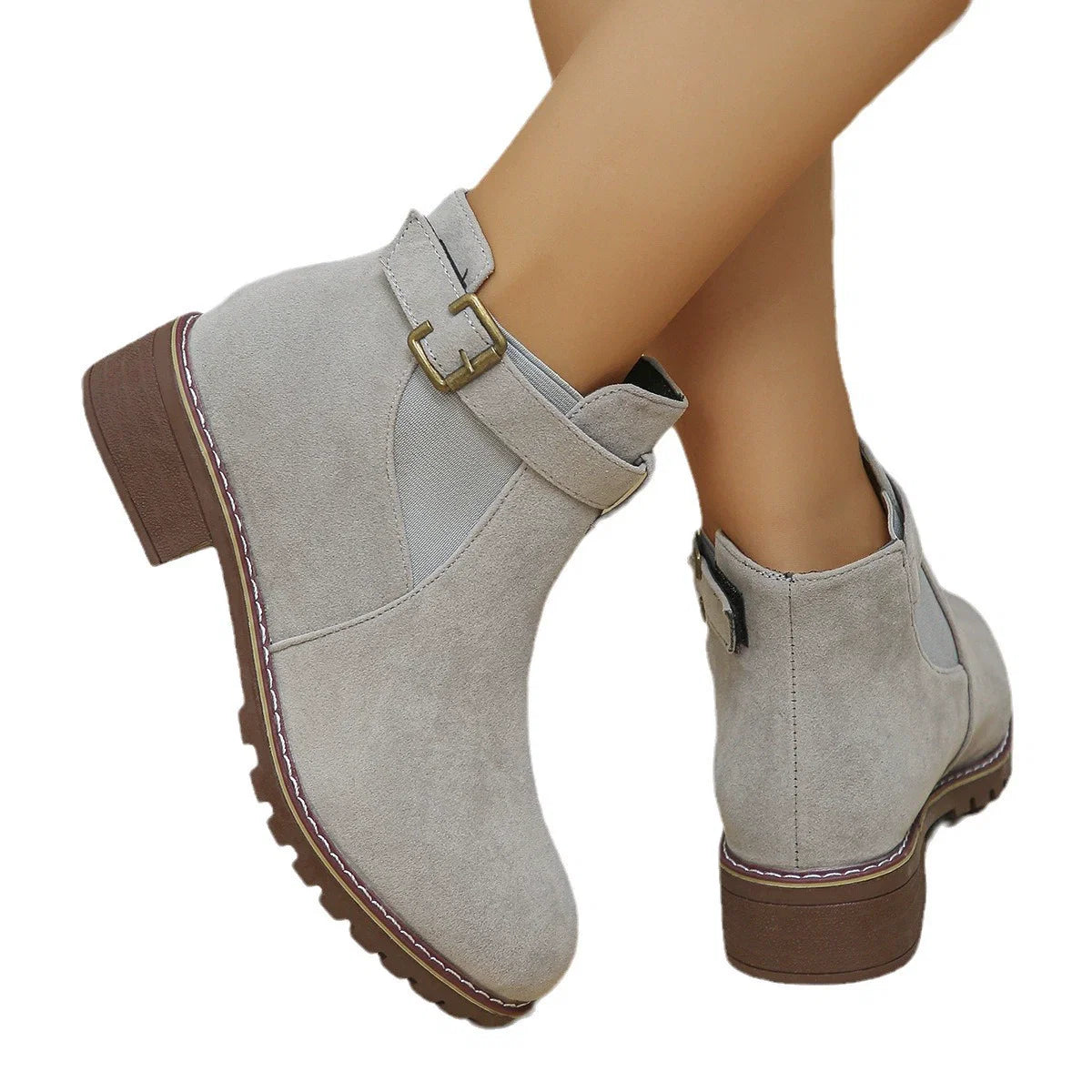 Women's Plus Size Suede Platform Martin Ankle Boots with Belt Buckle Details