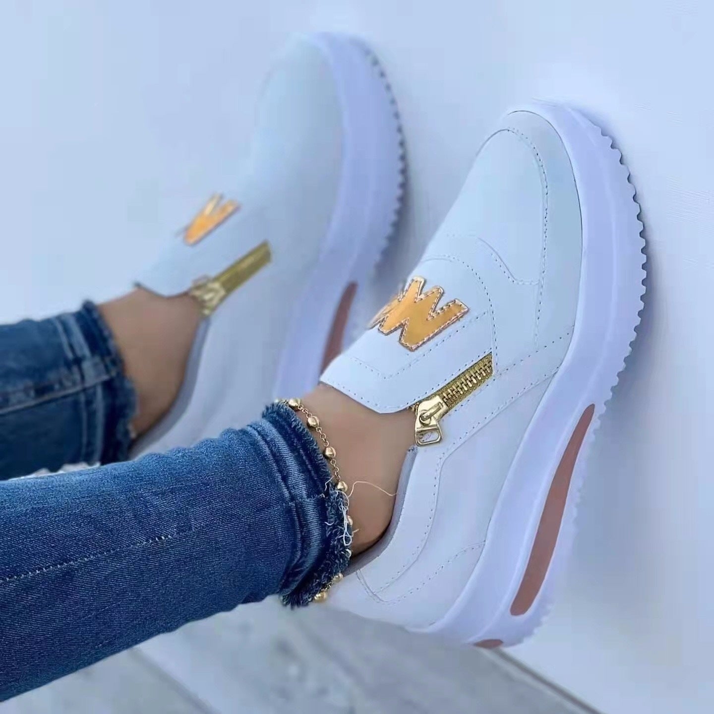 Women's Plus Size Casual Sports Zipper Sneakers Trendy Athletic Casual Shoes