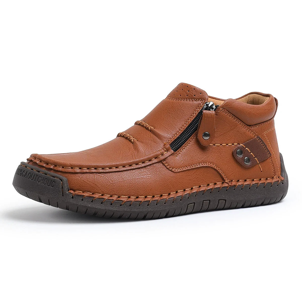 Cross-Border Men’s Outdoor Casual Slip-On Flat Handcrafted Leather Shoes