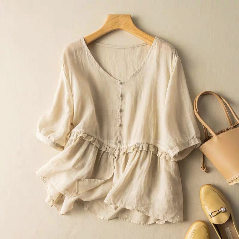 Natalie Cotton-Linen Blouse - By Qivii