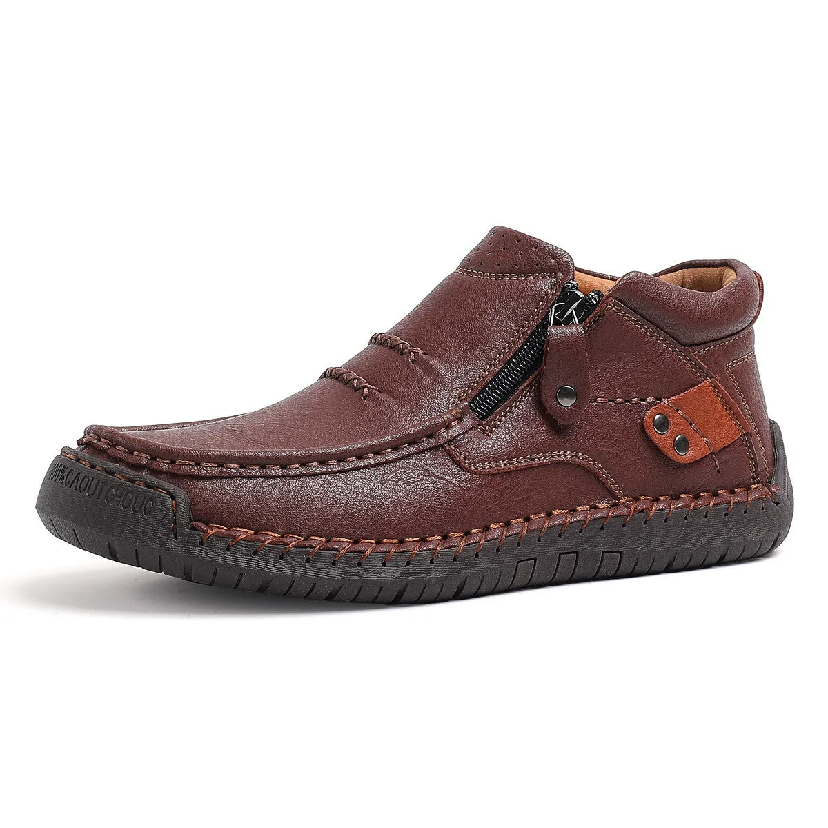 Cross-Border Men’s Outdoor Casual Slip-On Flat Handcrafted Leather Shoes