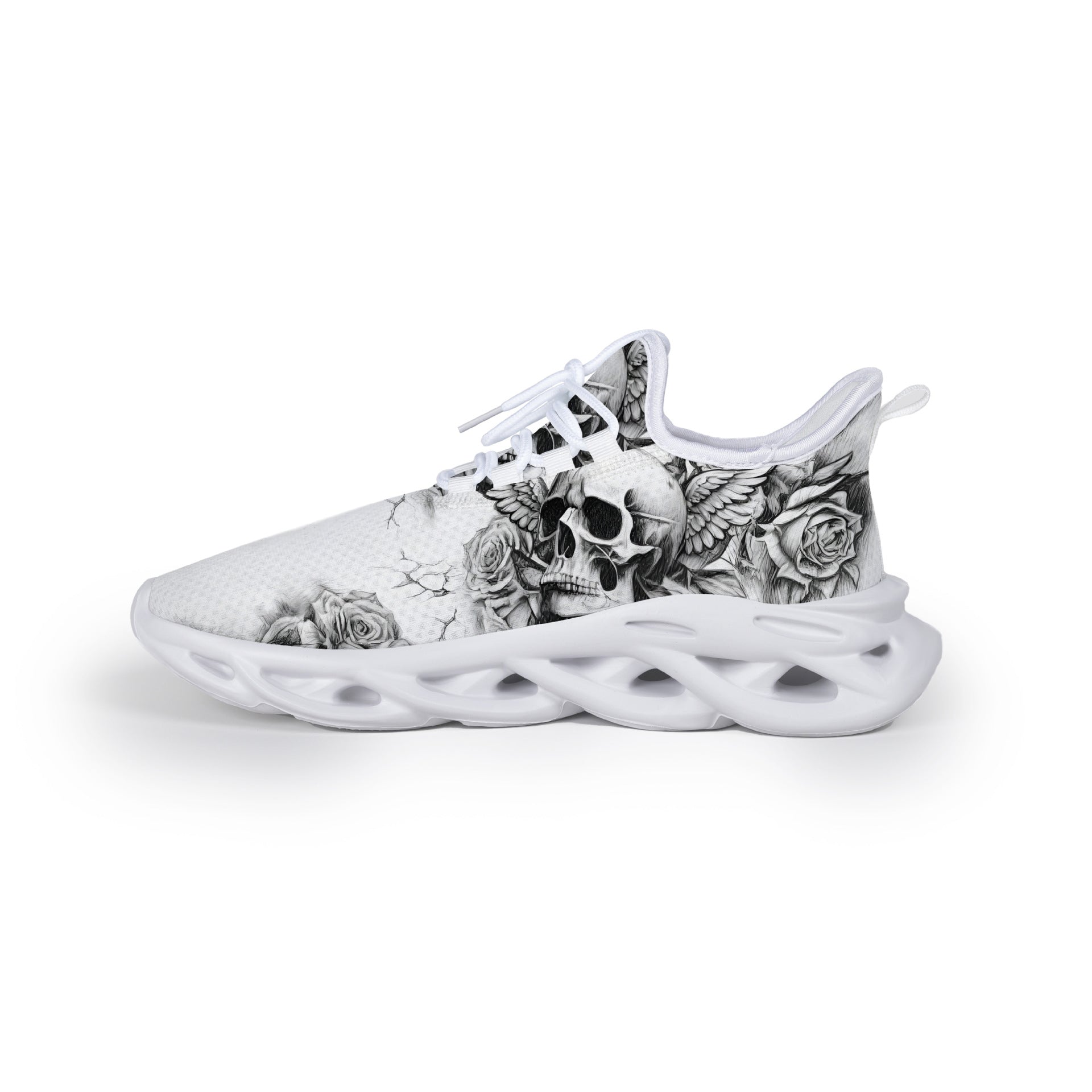 RavenRose Unisex Gothic Skull 3D Knit Running Sneakers – Breathable Mesh Slip-Resistant Low-Top Sport Shoes (US4–13)
