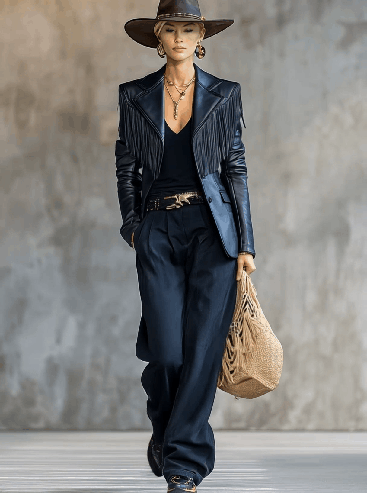 Vintage Fashion Handsome Notch Lapel Shoulder Tassel Decoration Black Leather X-shaped Blazer - By Qivii
