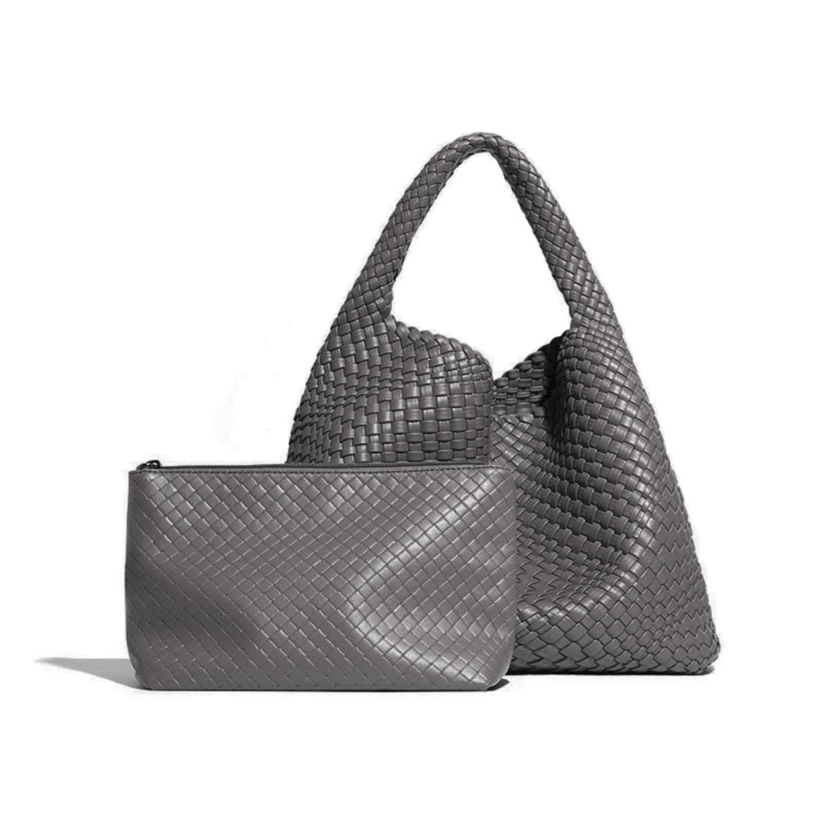 Ounamei Woven Tote Bag with Clutch | Extra Large Vegan Leather Shoulder & Handbag for Women