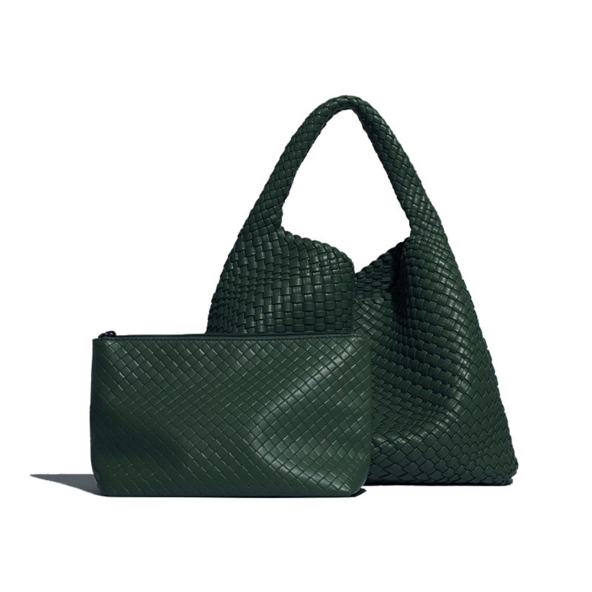 Ounamei Woven Tote Bag with Clutch | Extra Large Vegan Leather Shoulder & Handbag for Women