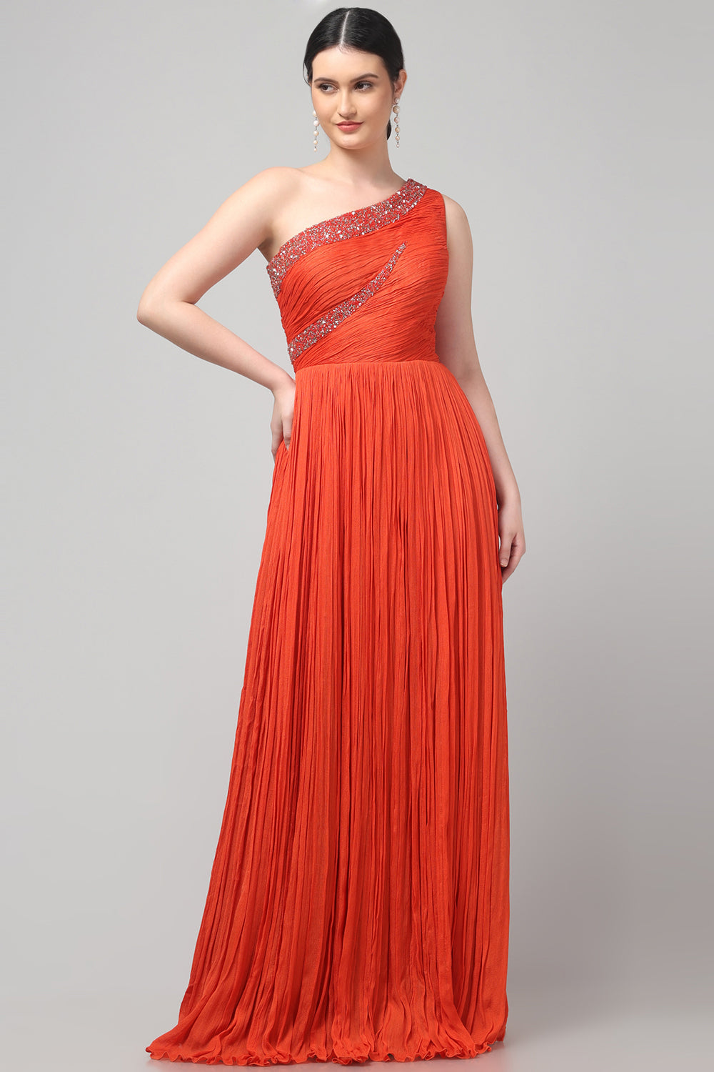 Orange One-Shoulder Gown