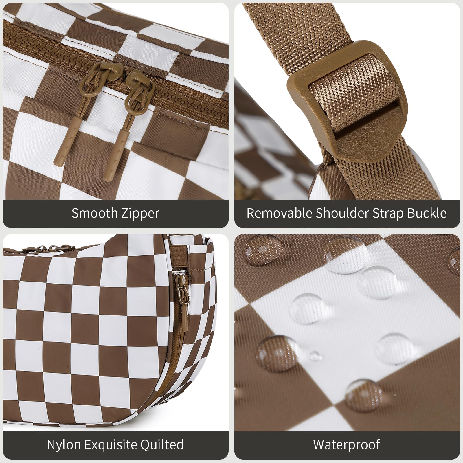 Ounamei Checkered Crescent Shoulder Bag | Women's Underarm hobo handbags Nylon Small Tote Bag