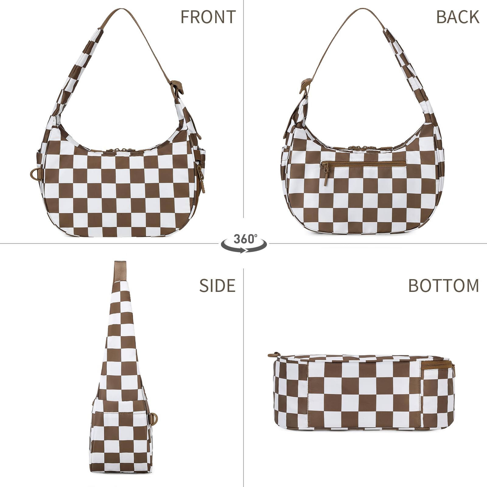 Ounamei Checkered Crescent Shoulder Bag | Women's Underarm hobo handbags Nylon Small Tote Bag