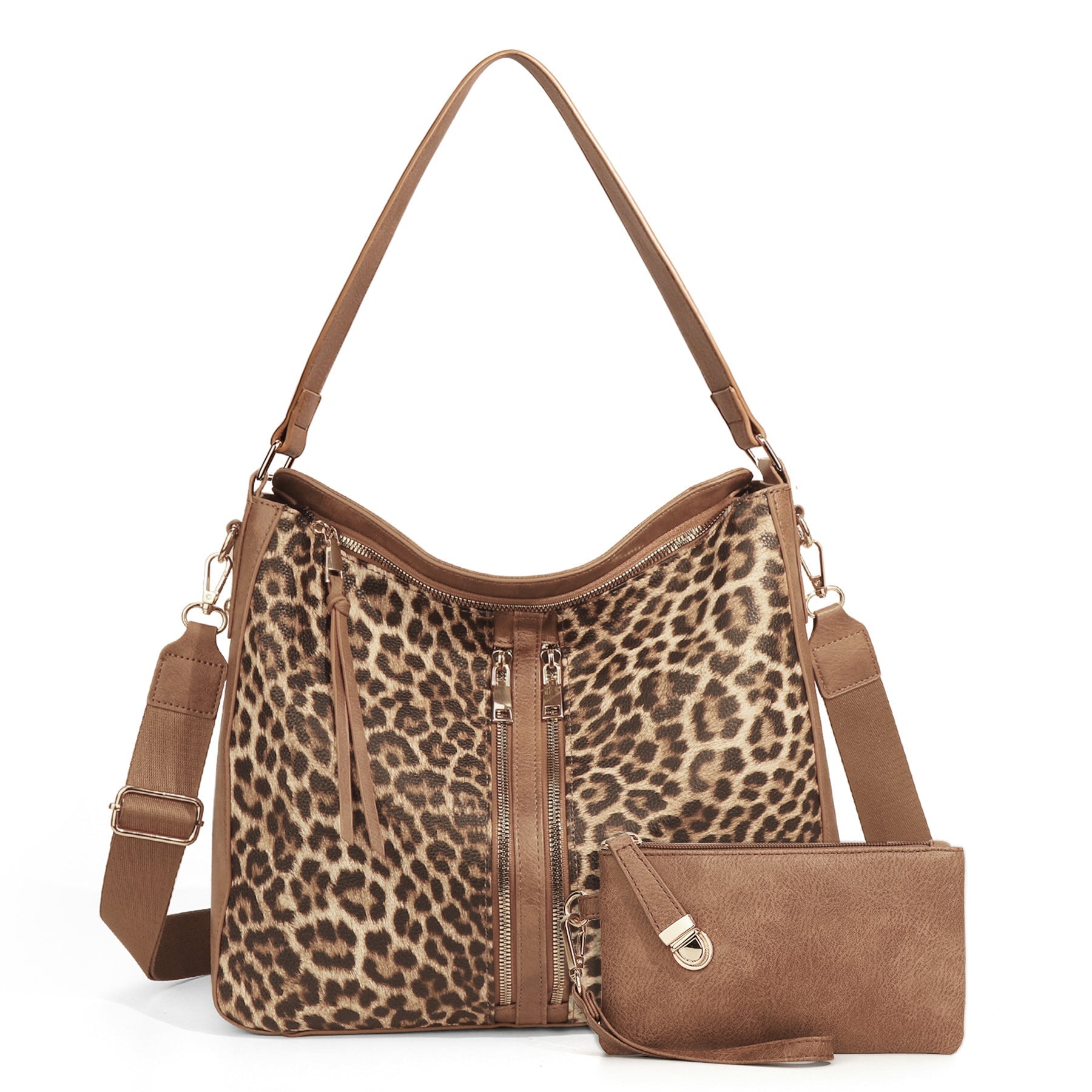 Ounamei Checkered Hobo Tote Bag with a Pouch for Women | PU Leather & Canvas Shoulder & Crossbody Handbag for Daily Use