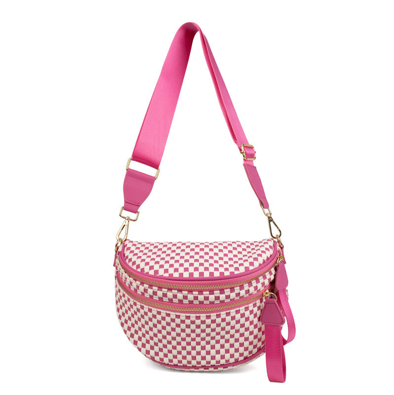 Ounamei Checkered Woven Crossbody Bum Bag | Vegan Leather Sling Bag with Adjustable Strap