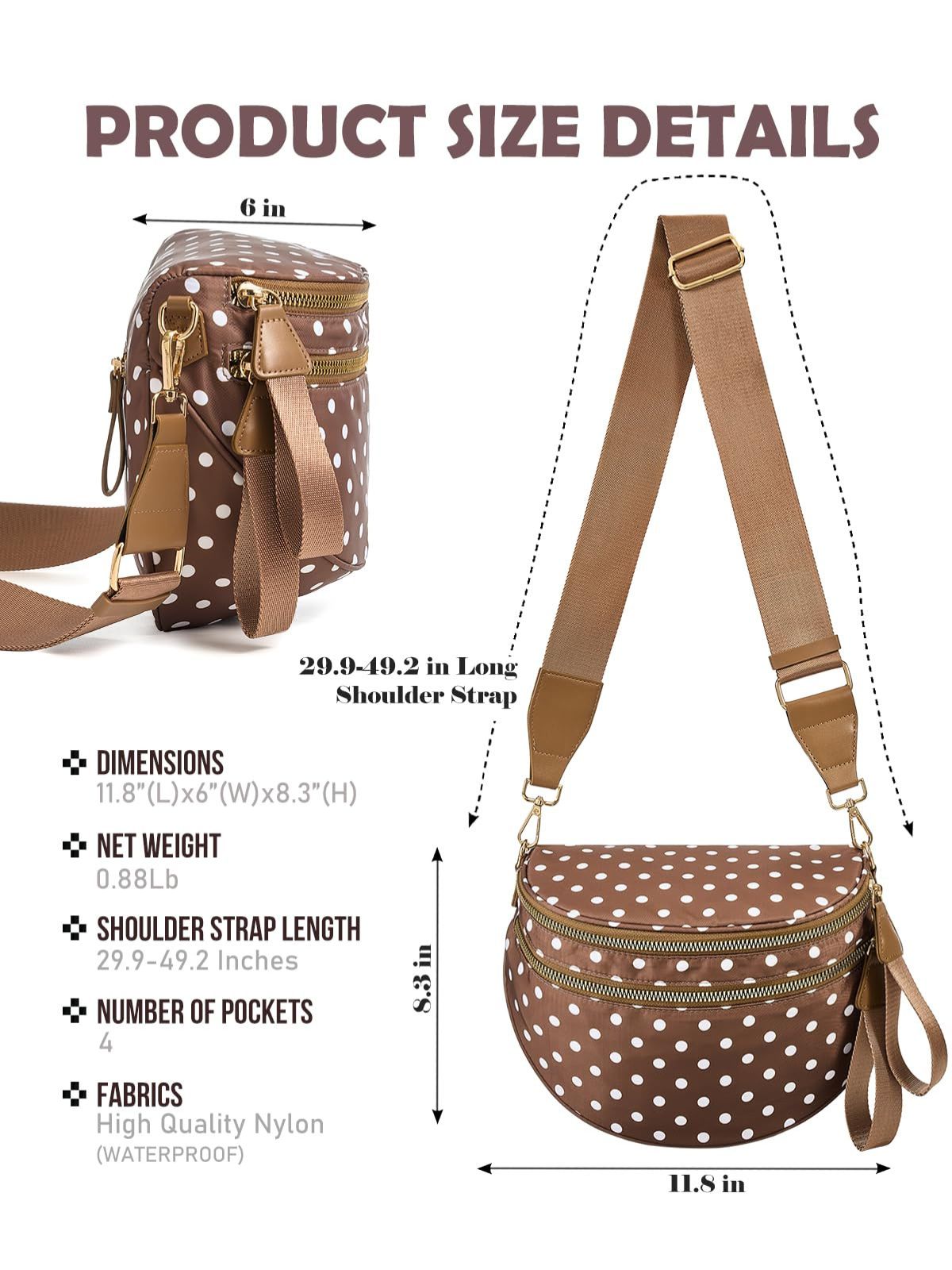 Ounamei Polka Dots Crossbody Bum Bag for Women | Large Capacity Belt Bag for Moms & Everyday Travel