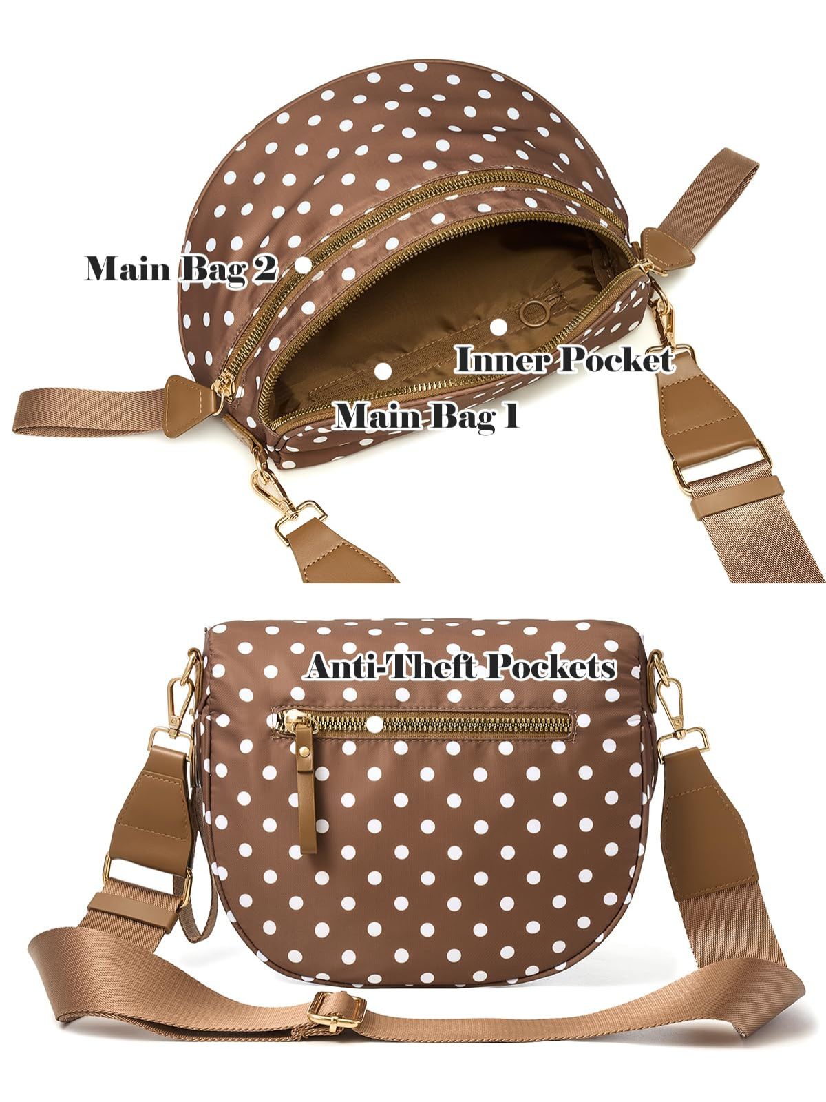 Ounamei Polka Dots Crossbody Bum Bag for Women | Large Capacity Belt Bag for Moms & Everyday Travel