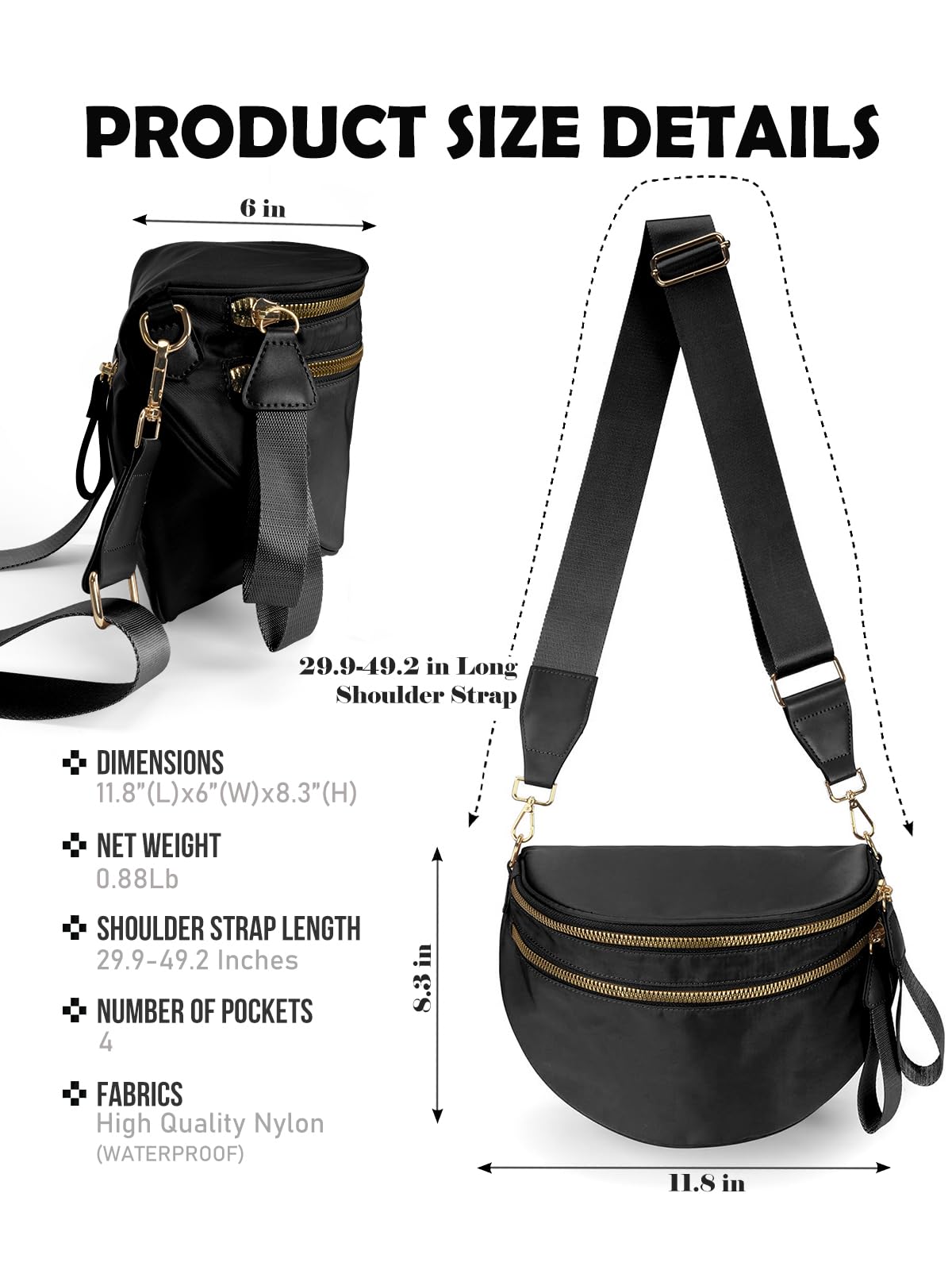 Ounamei Solid Color Crossbody Bum Bag for Women Vegan Leather Large Capacity Belt Bag for Moms & Everyday Travel