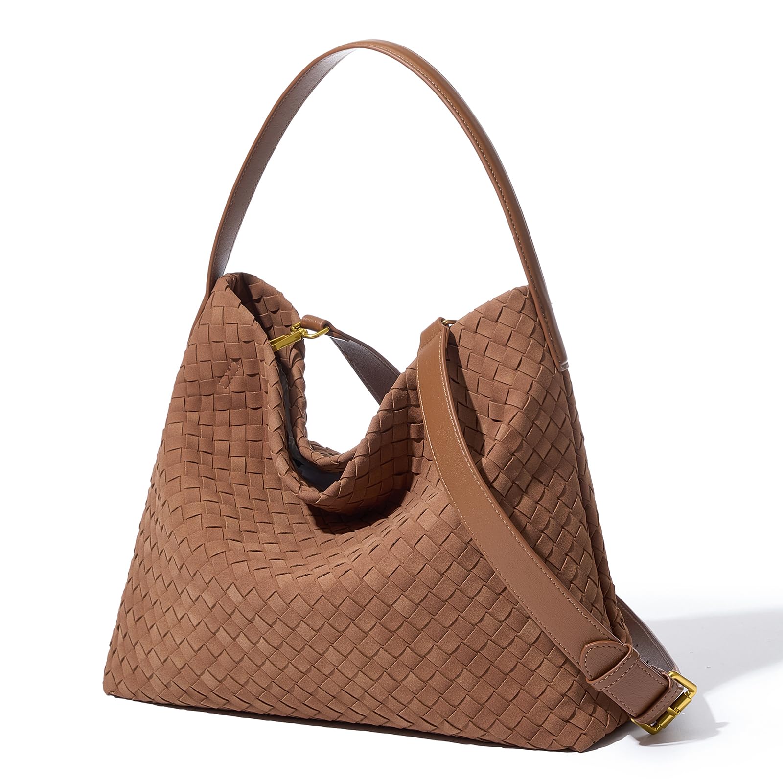 Ounamei Woven Faux Suede Hobo Bag | Slouchy Tote, Crossbody & Shoulder Handbag for Women