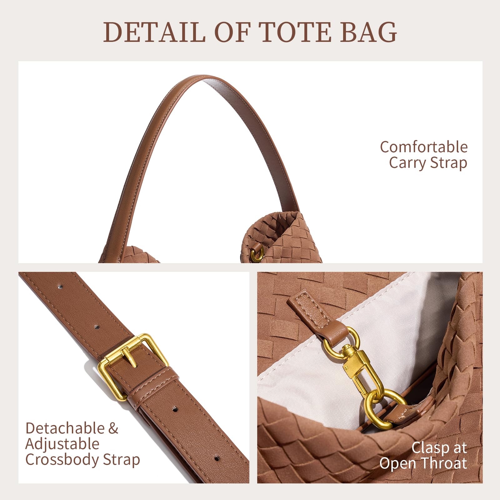 Ounamei Woven Faux Suede Hobo Bag | Slouchy Tote, Crossbody & Shoulder Handbag for Women