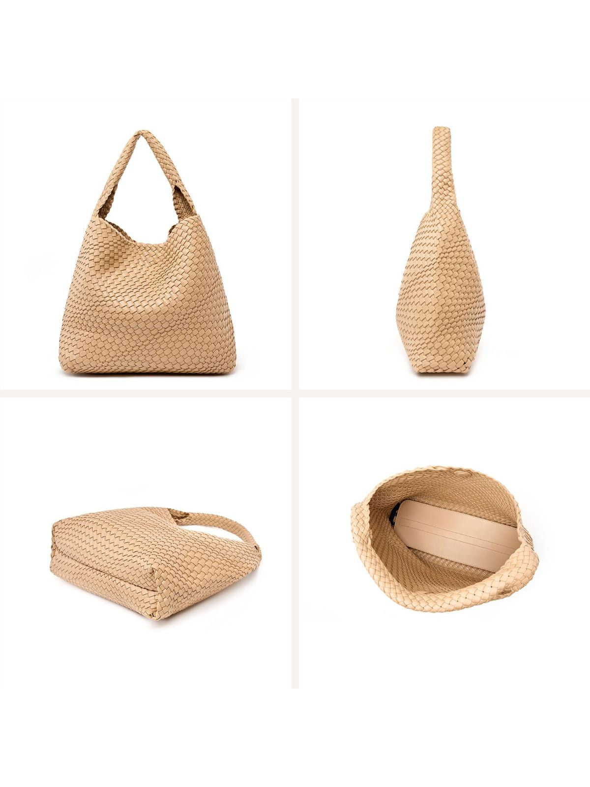 Ounamei Woven Tote Bag with Clutch | Extra Large Vegan Leather Shoulder & Handbag for Women
