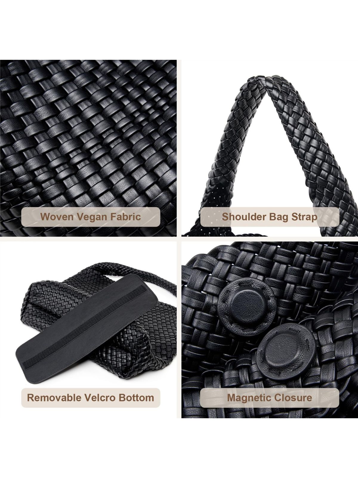 Ounamei Woven Tote Bag with Clutch | Extra Large Vegan Leather Shoulder & Handbag for Women