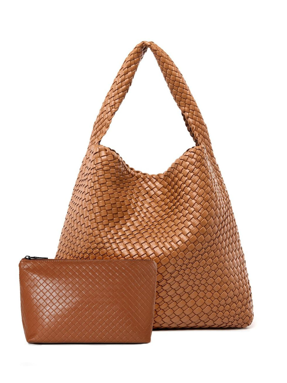 Ounamei Woven Tote Bag with Clutch | Extra Large Vegan Leather Shoulder & Handbag for Women