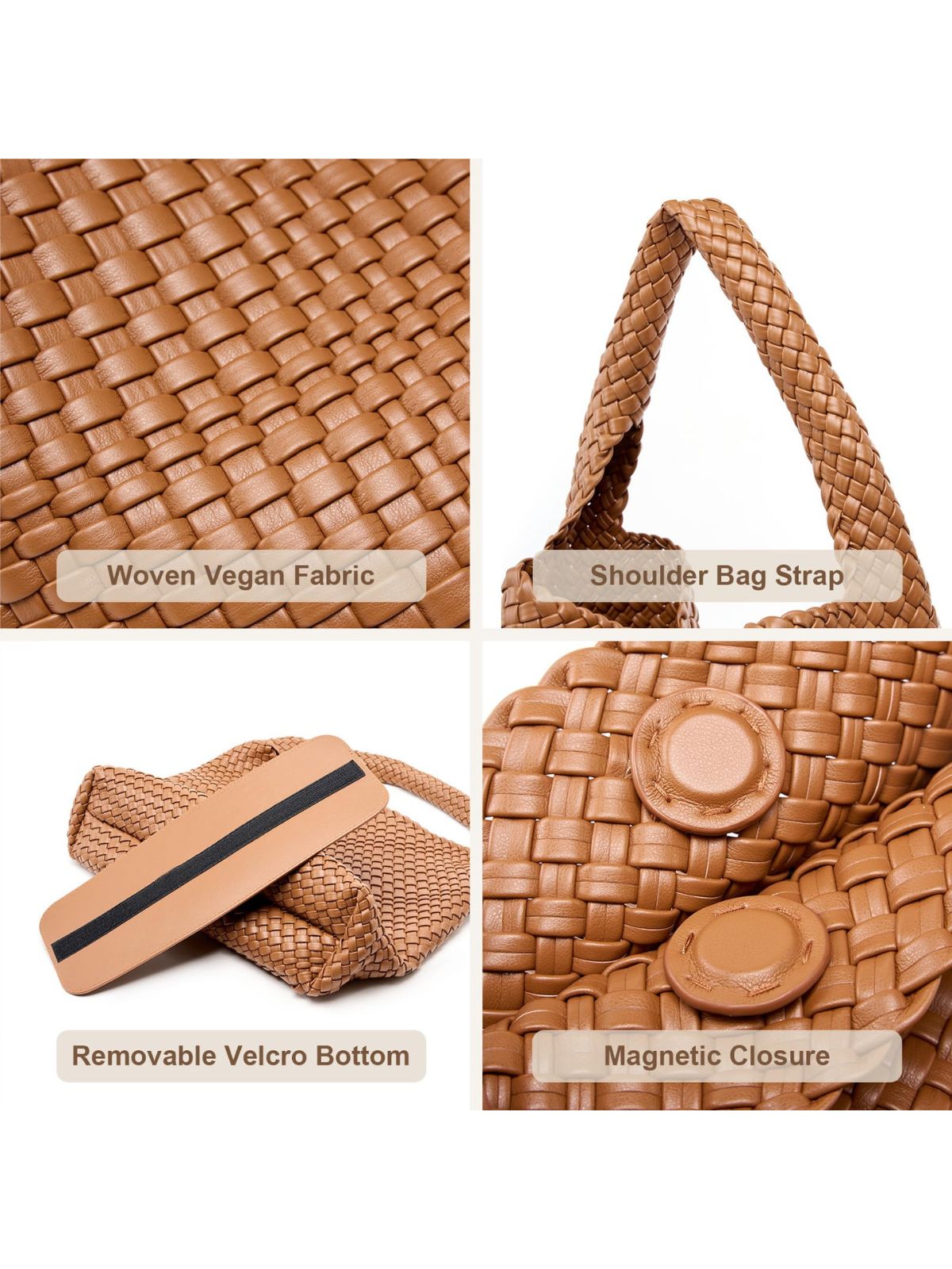 Ounamei Woven Tote Bag with Clutch | Extra Large Vegan Leather Shoulder & Handbag for Women