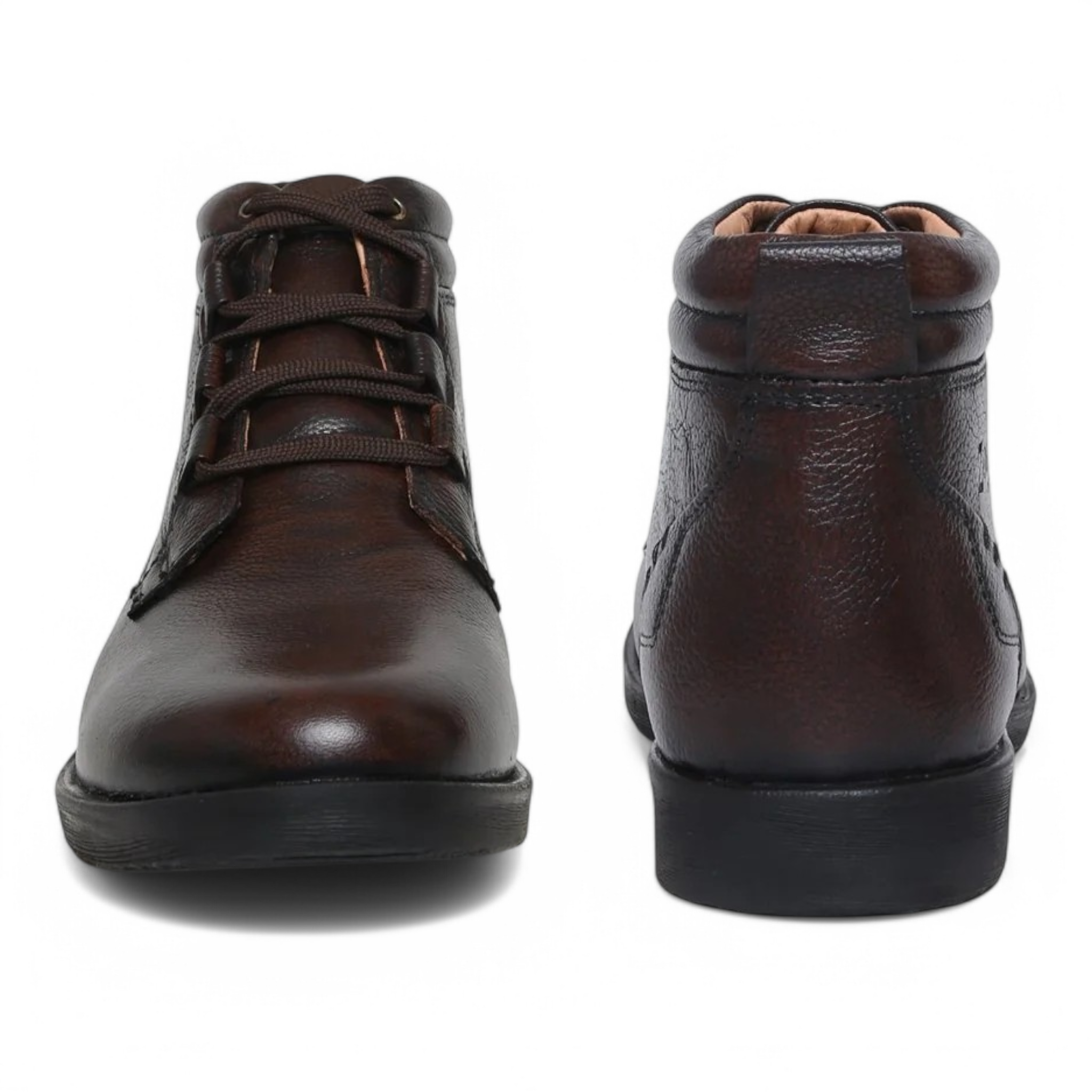 ZOOM D3571 BROWN High Ankle Leather Men's Casual Lace Up Shoes - qivii