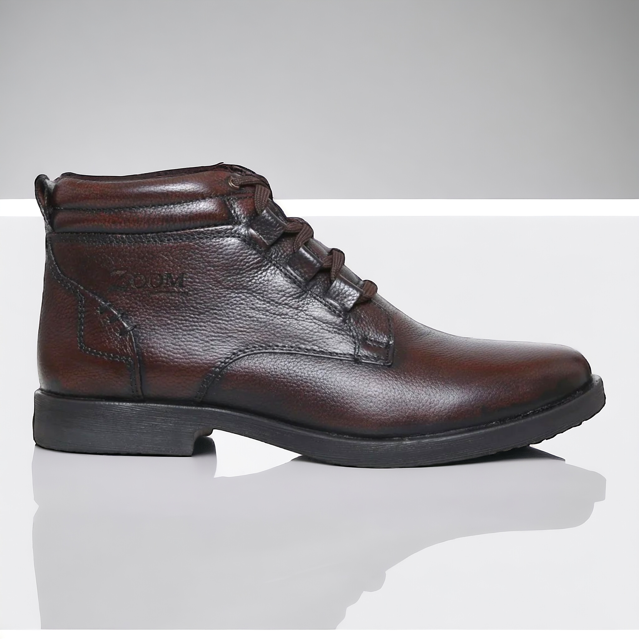 ZOOM D3571 BROWN High Ankle Leather Men's Casual Lace Up Shoes - qivii