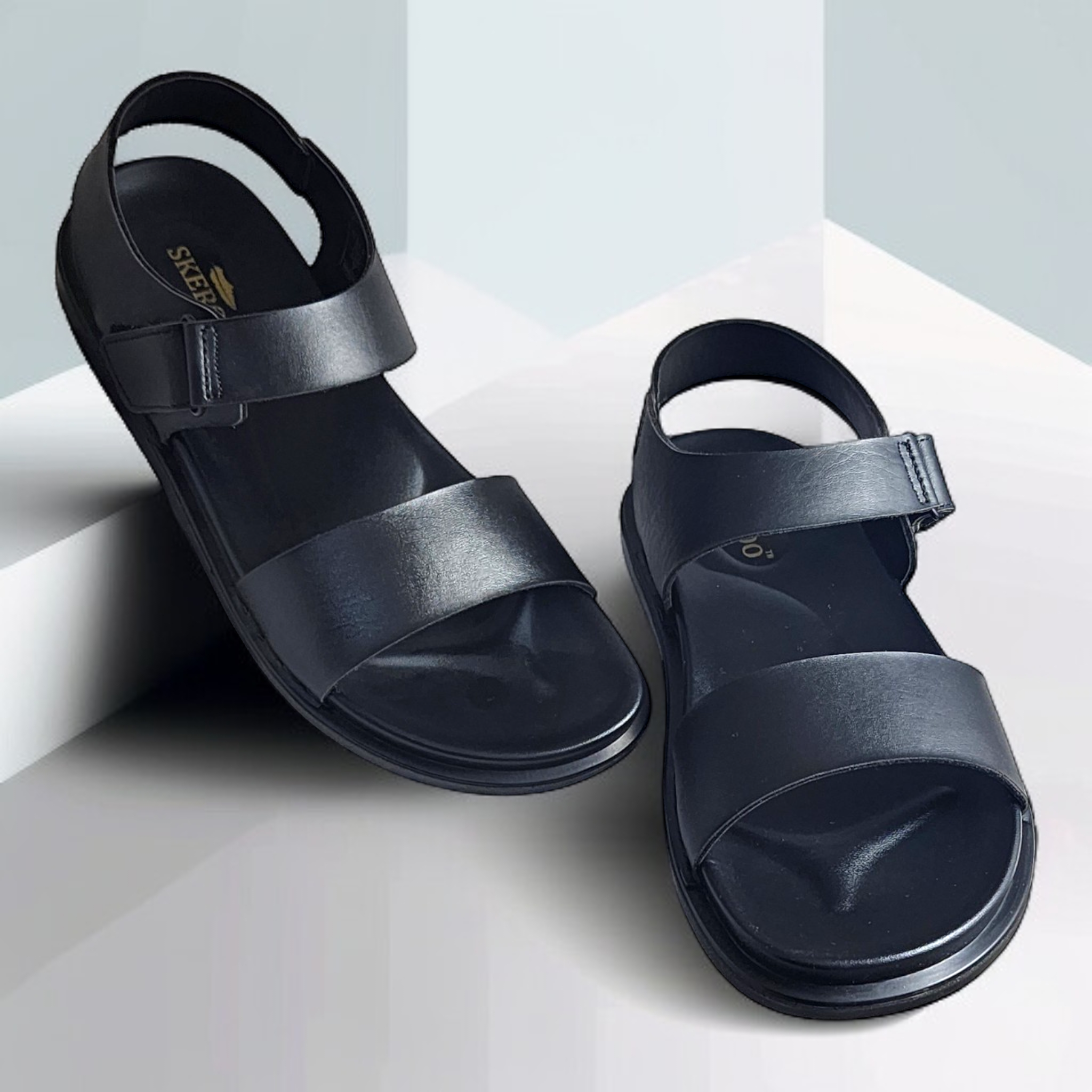 SKEROO 5002 BLACK Men's Leather Velcro Closer Sandal - qivii