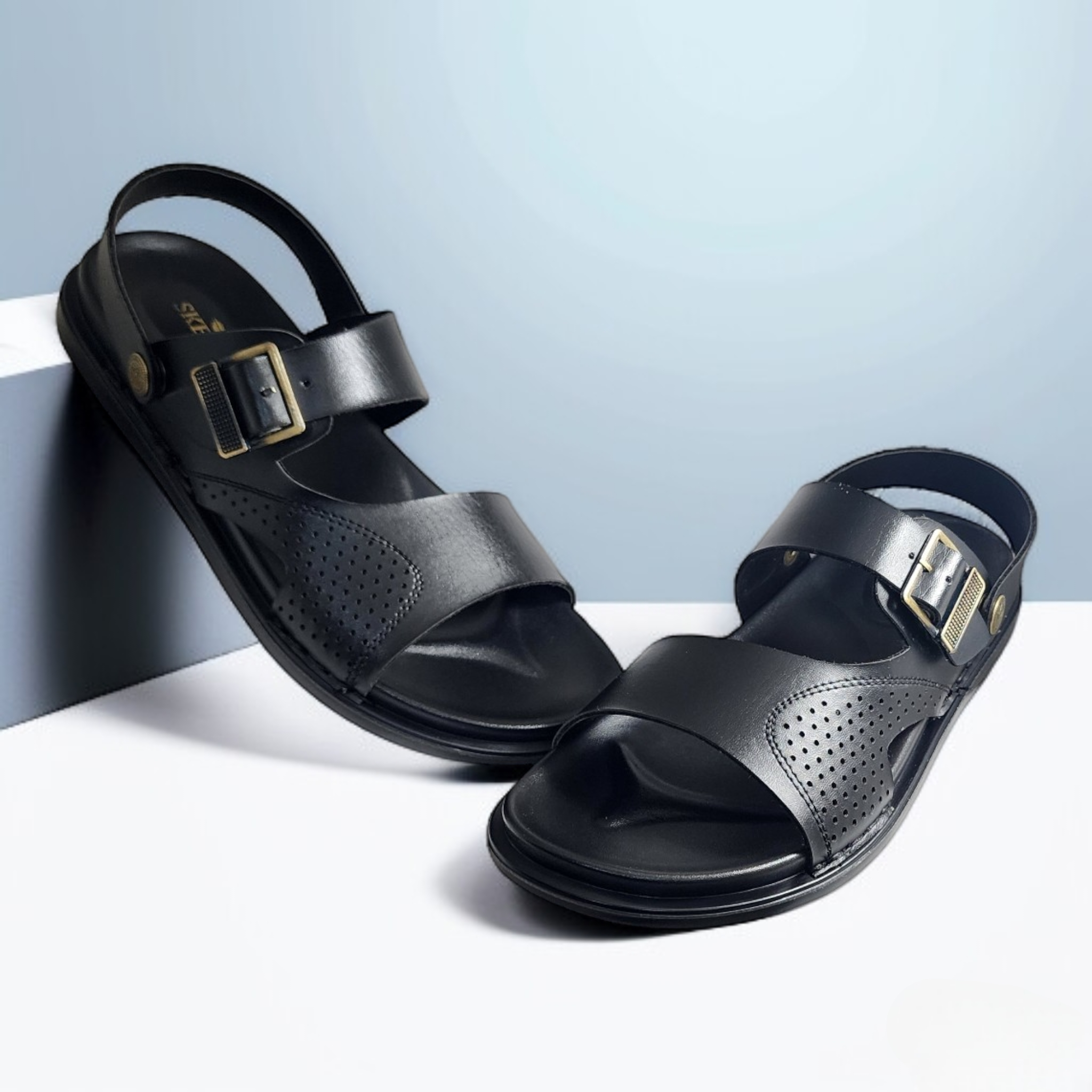 SKEROO 5004 BLACK Men's Leather Button Pack Sandal - qivii