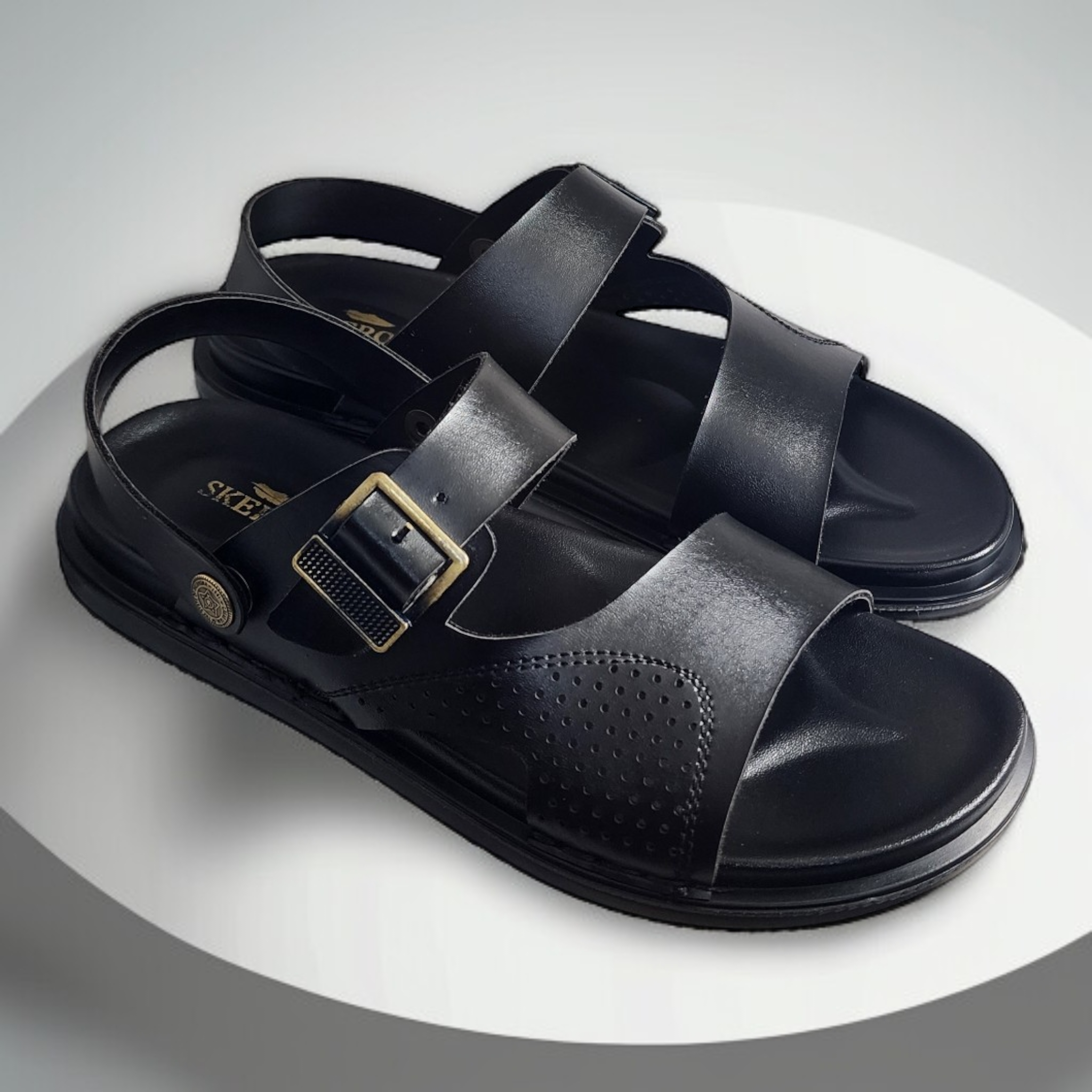 SKEROO 5004 BLACK Men's Leather Button Pack Sandal - qivii