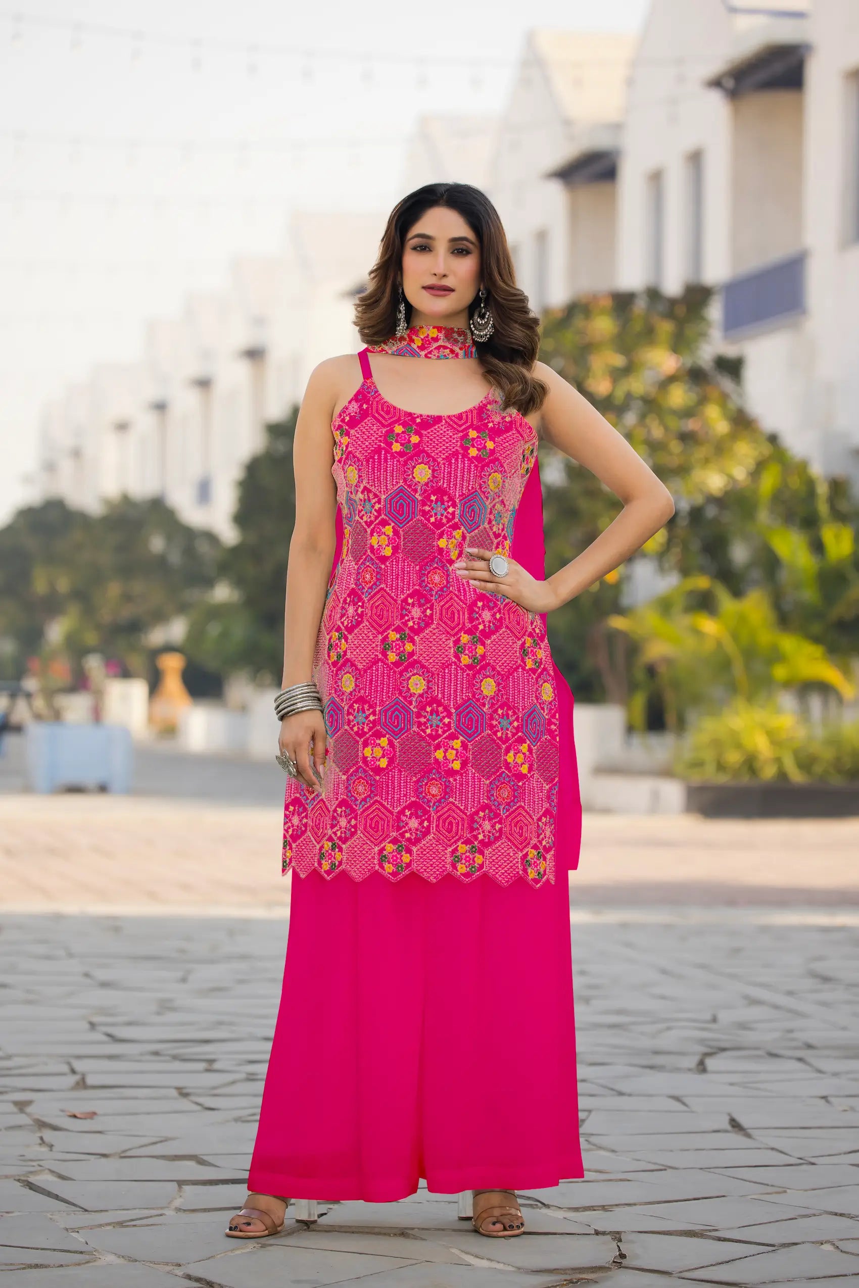 Dark Pink Chinon Sequence Embroidery Work Salwar Suit