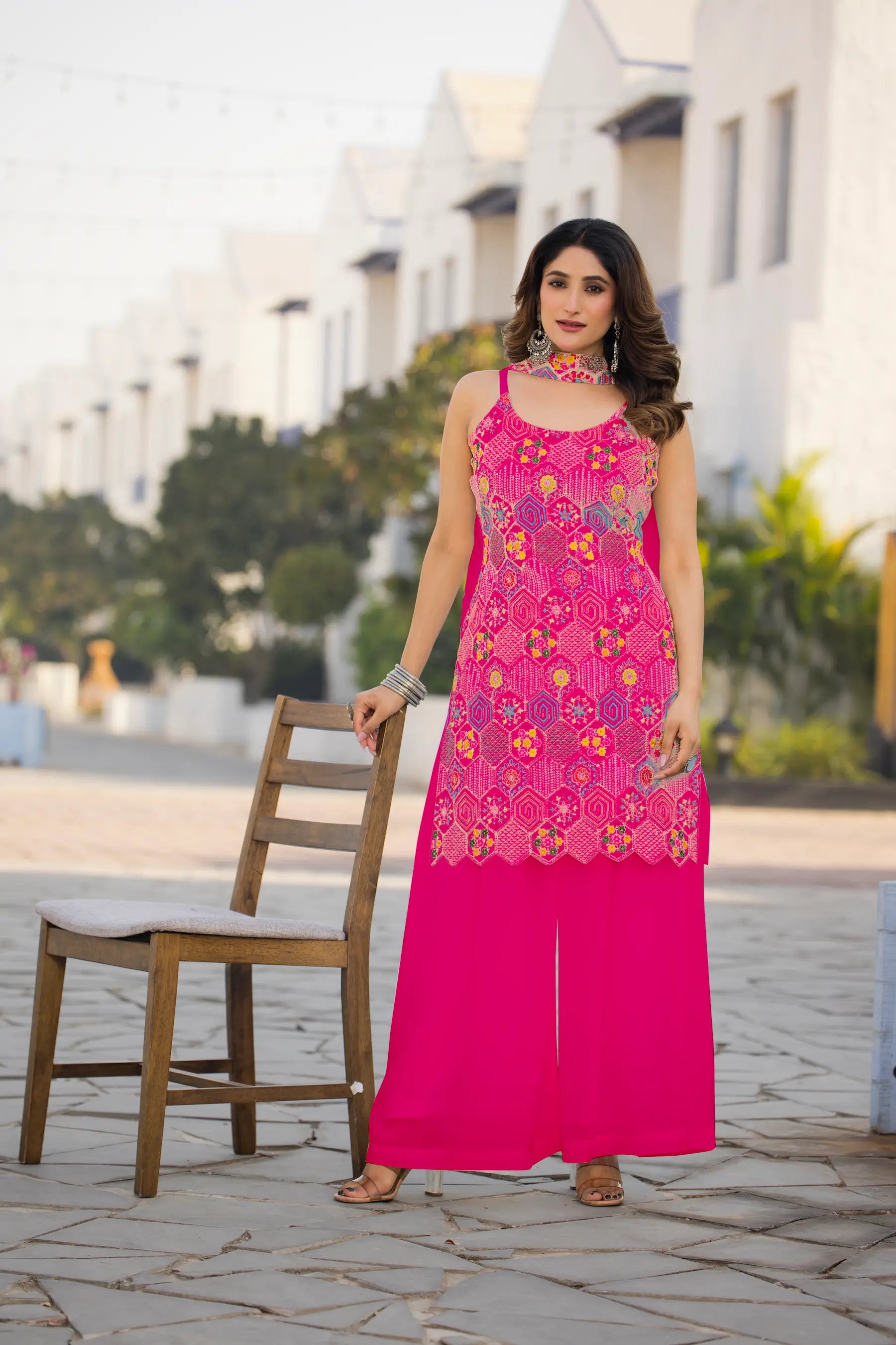 Dark Pink Chinon Sequence Embroidery Work Salwar Suit - qivii