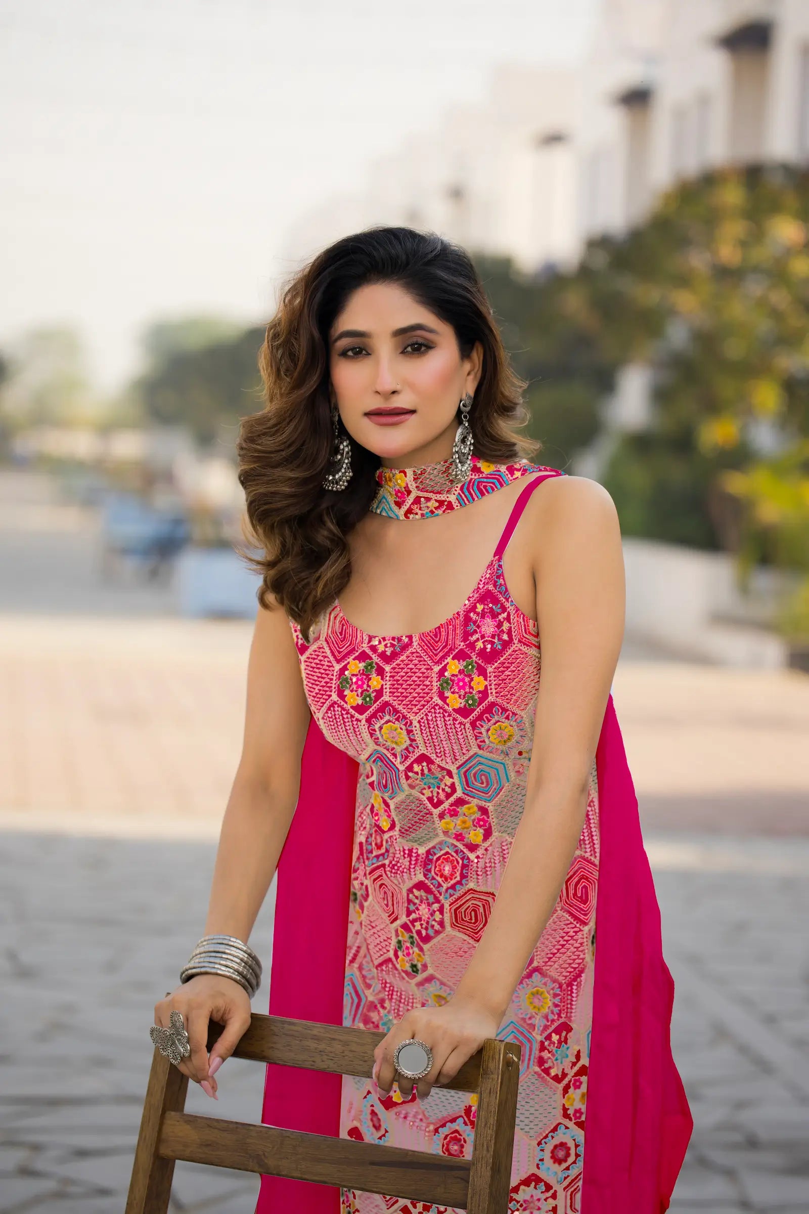 Dark Pink Chinon Sequence Embroidery Work Salwar Suit - qivii