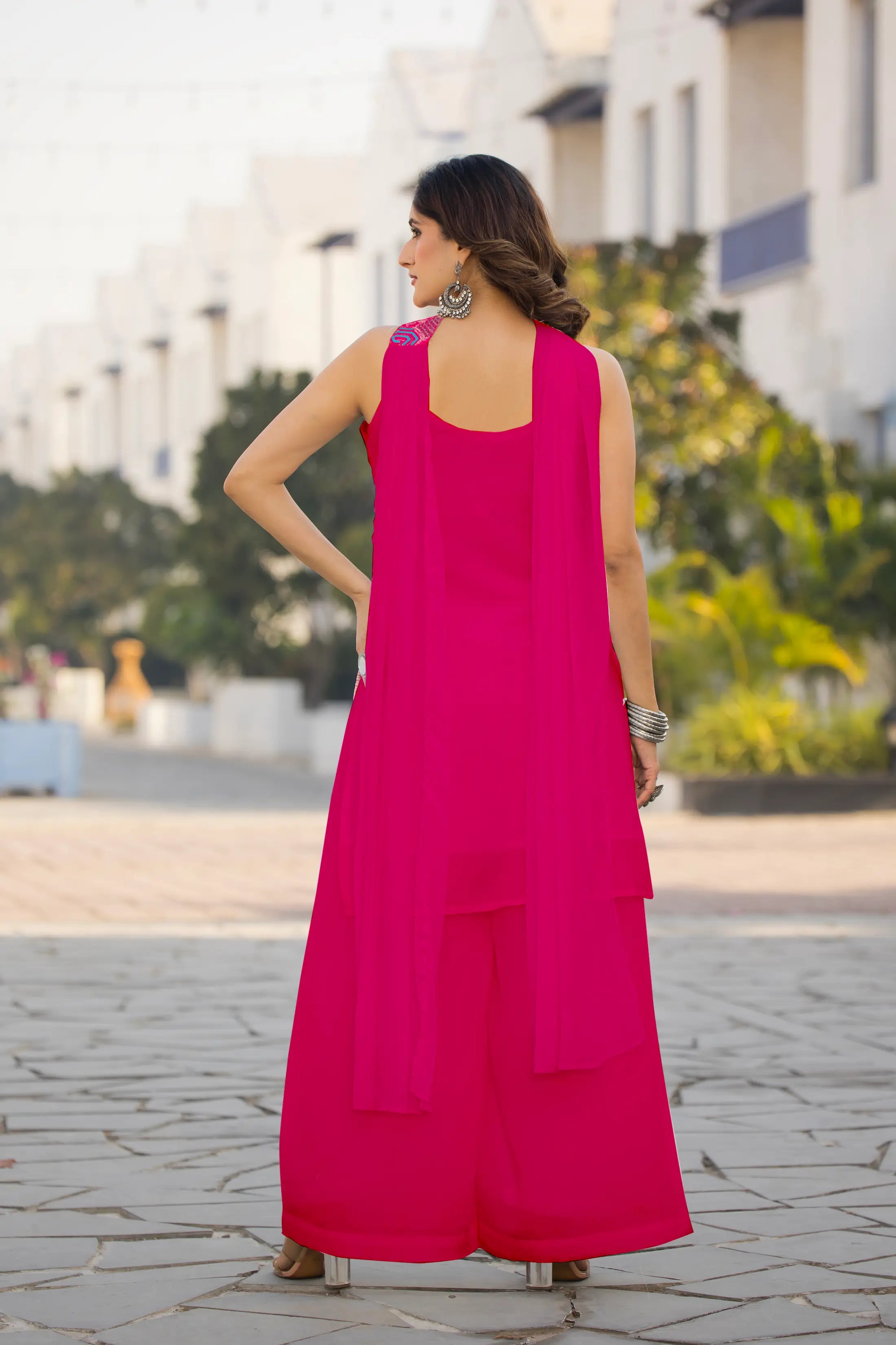 Dark Pink Chinon Sequence Embroidery Work Salwar Suit