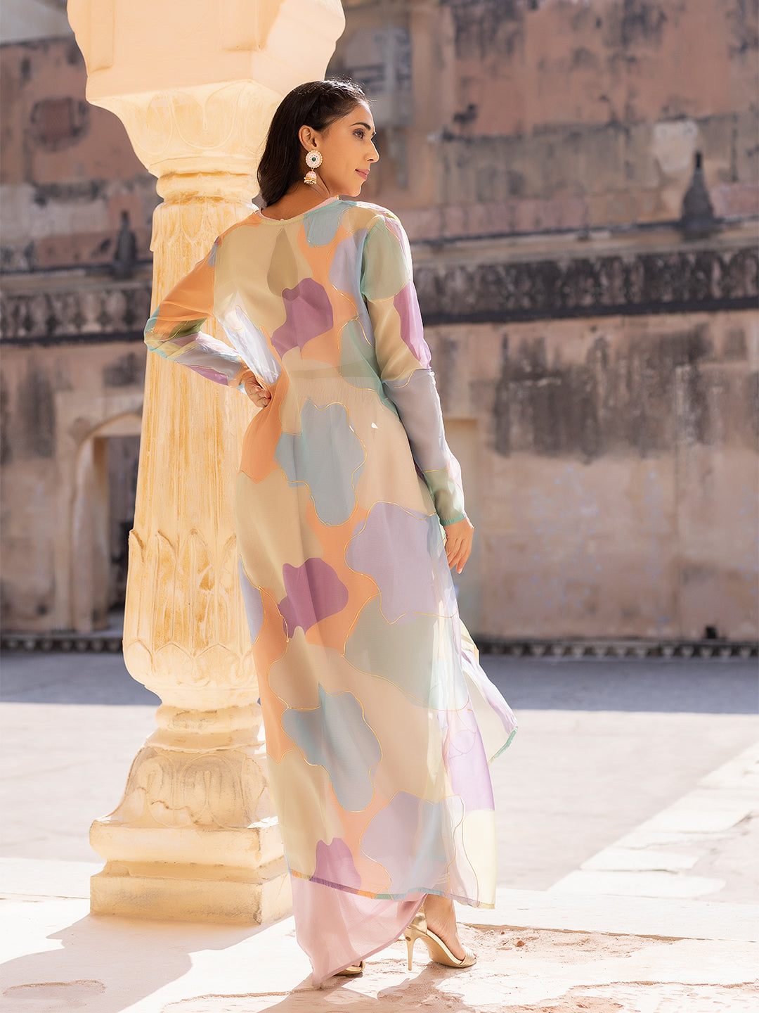 Primrose Pink Top Tulip Skirt with Shrug - By Ragavi - qivii