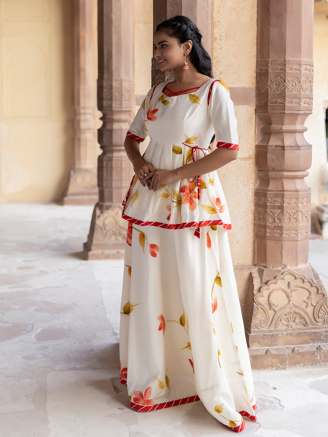 Pristine Chanderi Top with Skirt