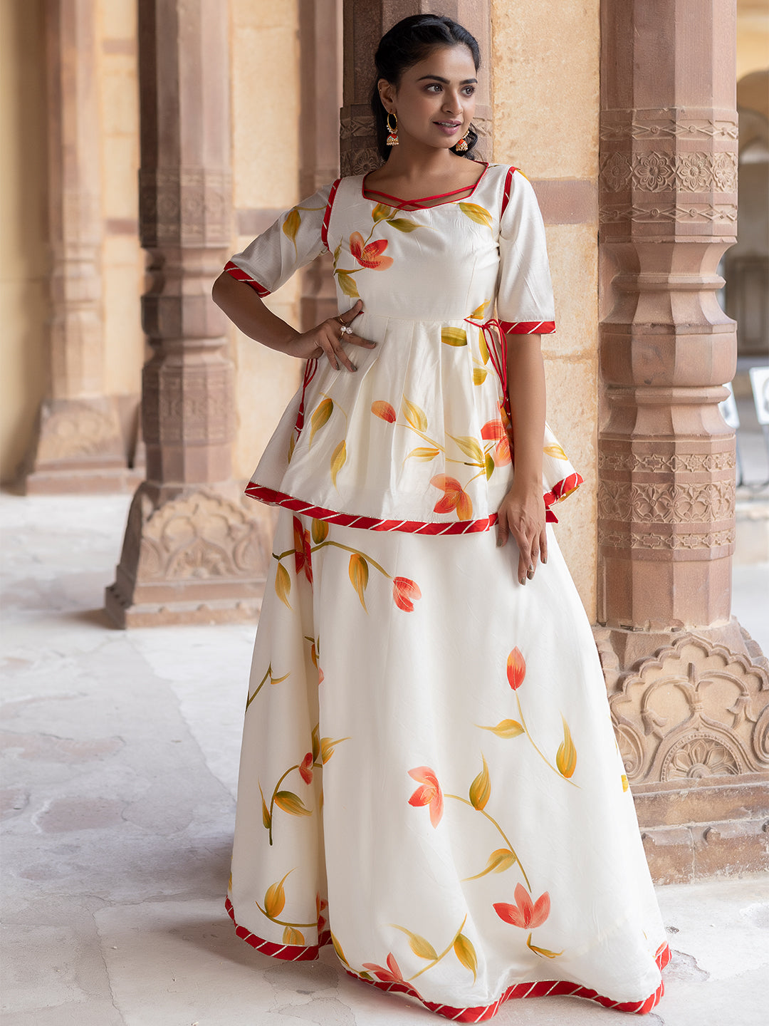 Pristine Chanderi Top with Skirt