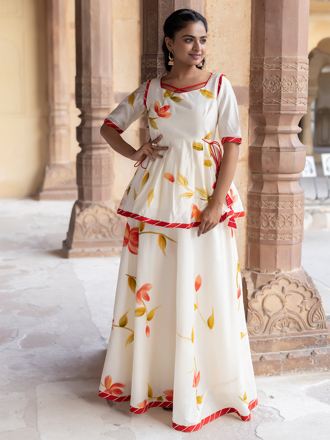 Pristine Chanderi Top with Skirt